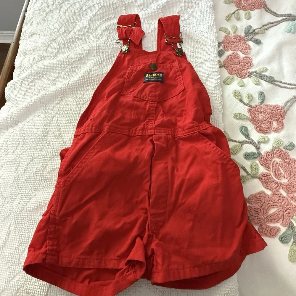 Vintage OshKosh Bgosh Red Shortalls Size 7 6X Made in USA Canvas Overalls